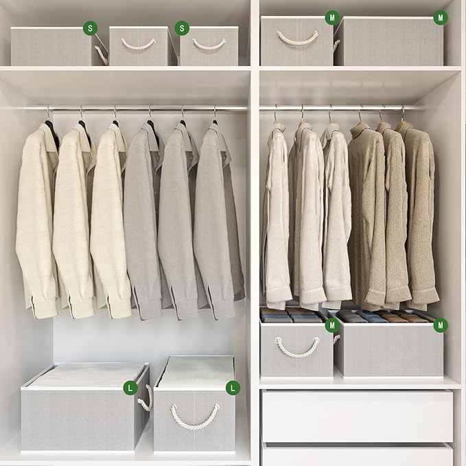 Closet Storage Bins, Linen Closet Organizers and Storage Basket for Shelves, Collapsible Shelf Baskets for Organizing Shelves, Bedroom Clothes Basket, Gray, 4 Pack