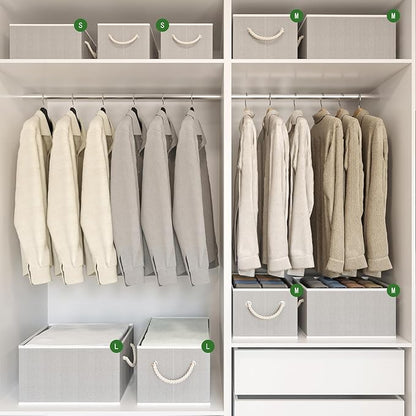 Closet Storage Bins, Linen Closet Organizers and Storage Basket for Shelves, Collapsible Shelf Baskets for Organizing Shelves, Bedroom Clothes Basket, Gray, 4 Pack