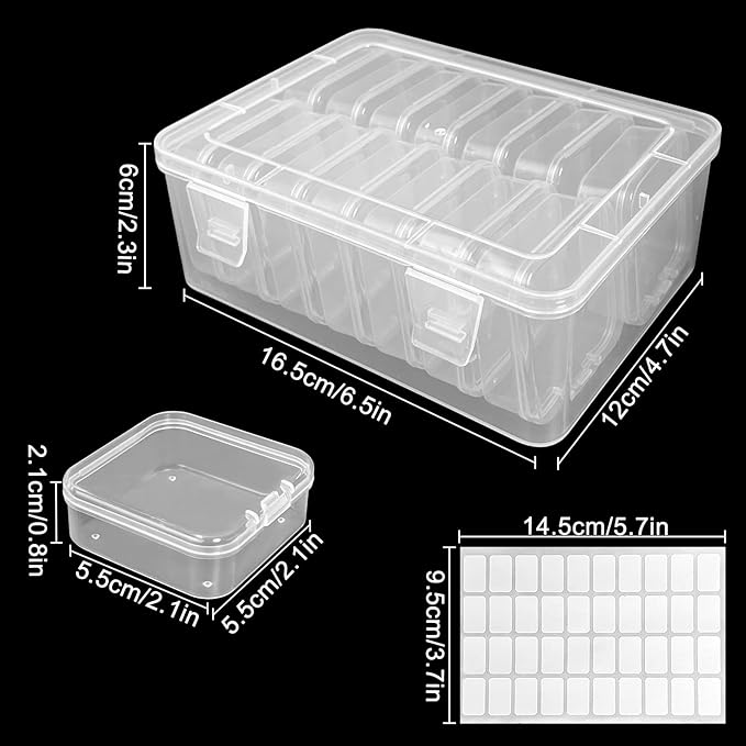 Guyuyii 15 Pcs Bead Storage Containers with Labels | BPA-Free Clear Plastic Organizer Box with Hinged Lid for Earrings, Jewelry, Diamond Painting | Portable & Easy-Open for Fishing Hooks & Small Parts