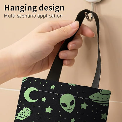 Plastic Bag Holder, Wall Mount Grocery Bag Organizer, Funny Hanging Trash Bag Storage Dispenser for Home Kitchen Cute Green Alien
