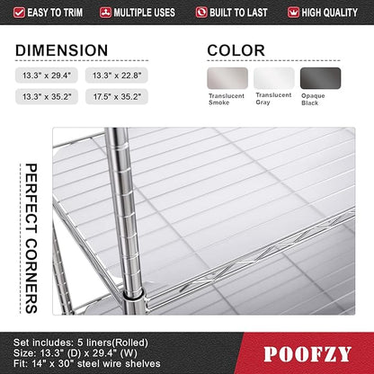 Poofzy Wire Shelf Liner 14 x 30, Set of 5 Shelf Liners for Wire Shelving Plastic Non-Adhesive for Pantry, Kitchen Cabinets (Clear)