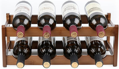 Wine Rack Storage,Bamboo Wine Racks Cabinet Shelf,2-Tier 8 Bottles Freestanding Wine Bottle Holder for Basement,Kitchen,Countertop