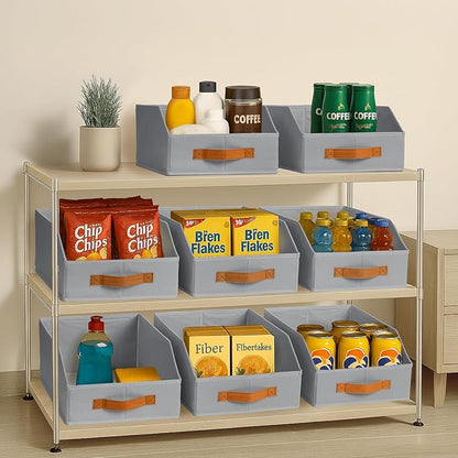 Fabric Storage Bins for Organizing - 6 Pack Large Trapezoid Collapsible Storage Bins with Front Handle, Closet Organizers and Storage for Bedroom, Home Shelves, Small Spaces, Grey