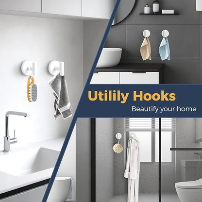 QQK Heavy Duty Suction Cup Hooks for Glass Window,Tile,Mirror,Removable Shower Hooks for Inside Shower,Metal Towel Hooks for Bathroom,4 Pack(White)