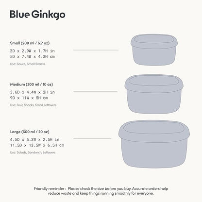 BLUE GINKGO Nesting Silicone Containers - Set of 3 Hard-Shell Silicone Food Storage Containers | BPA Free, Airtight, Dishwasher and Freezer Safe (6.7oz, 10oz, 20oz) - Grey