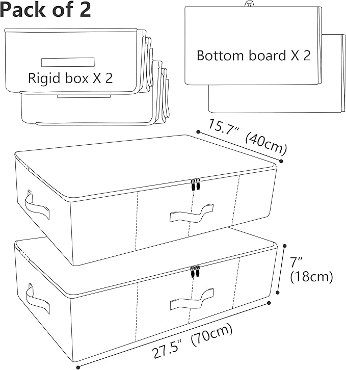 iwill CREATE PRO Pack of 2, Folding Zip Lidded Under Bed Storage Bins, Good for Shoes, Duvets, Clothes Organiser, Light Gray