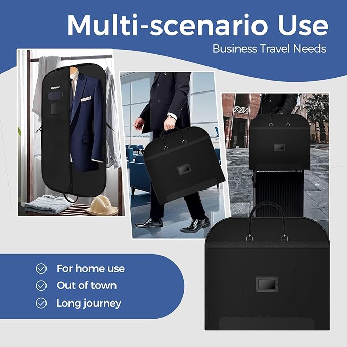 2 Pack 43" Garment Bag for Closet Storage and Travel, Tear-Resistant Waterproof Dustproof, Suit Bag for Hanging Clothes with Zippers and Pocket, Durable 600D Oxford Fabric for Suits, Dresses
