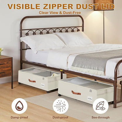 Under Bed Storage Containers with Wheels 9.5 inches Higher Under Bed Storage XXXL Underbed Shoes Blankets Clothes Storage Organizer 2 Pack Under the Bed Storage for College Dorms Bedroom Nursery Rooms