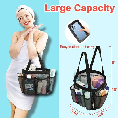 Fammart Mesh Shower Caddy Portable for College Dorm Room Essentials, 8-Pocket Large Shower Basket Tote Bag with 2 Handles for Toiletry, Bathroom, Beach, Camp, Gym