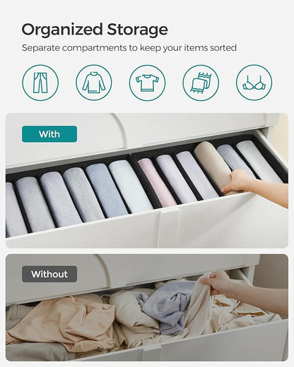 SONGMICS Set of 4 Large Size Wardrobe Clothes Organizers, 6-Compartment Foldable Drawer Organizers with Handles, 16.5 x 11.8 x 6.7 Inches, for Pants, Sweaters, Jeans, Ink Black URUS009B04