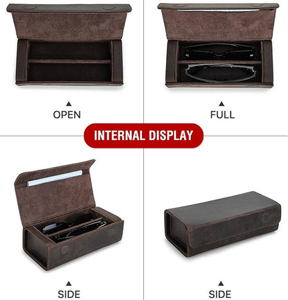 CataPurus Sunglasses Organizer Case for Man & Woman, Top Grain Leather & Handmade, Portable Travel Eyeglasses Storage Holder