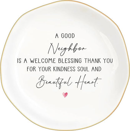 Bestie Gifts for Women Friendship, Jewelry Dish Trinket Tray, Gifts for Friends Female, Friend Gifts for Women Birthday, BFF Soul Sister Work Bestie Gifts for Thanksgiving Gifts (White-Neighbor5)