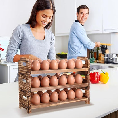 Egg Holder Countertop, 3-Tire Solid Wooden Egg Holder, Stackable Egg Storage Basket Holding Up to 36 Fresh Eggs, Chicken, Duck Eggs - Unfinished