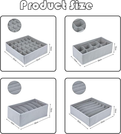 8 Pack Foldable Drawer Organizer - Light Gray Fabric Bins for Clothes, Underwear, Socks & More