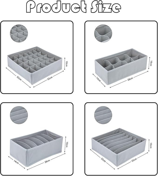 8 Pack Foldable Drawer Organizer - Light Gray Fabric Bins for Clothes, Underwear, Socks & More