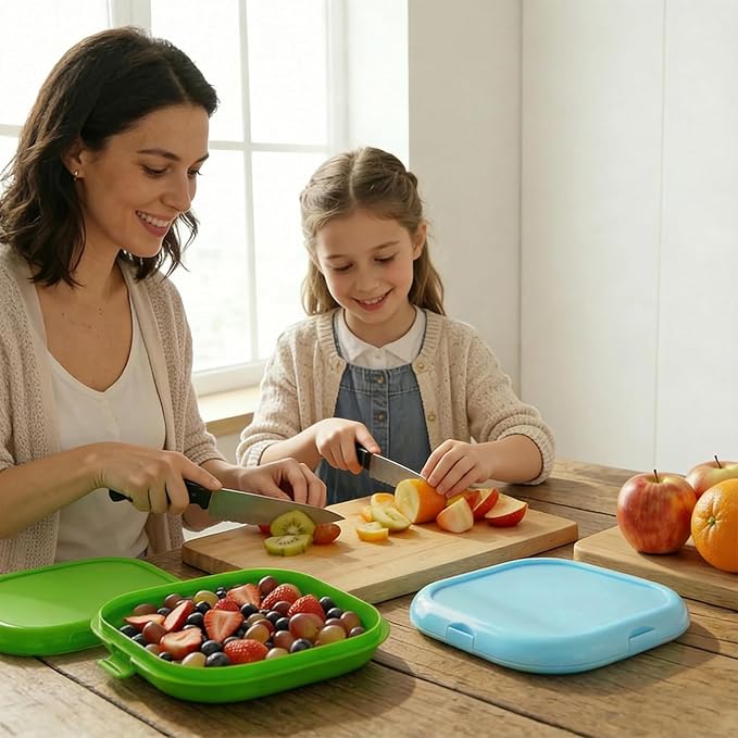 LYLHZRMDGC 2 Pack Reusable Silicone Storage Boxes, Avocado Saver & Onion Storage for Avocado, Cut Onions, Tomatoes, Garlic and Leftovers in Fridge (Blue/Green)