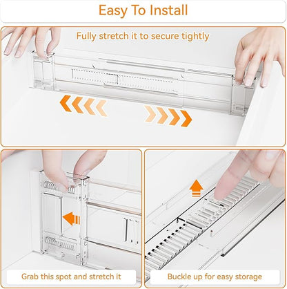 Yieach 12Pack 3.2 Inch Shallow Acrylic Drawer Dividers for Clothes -Expandable from 15-21''- Adjustable Drawer Dividers for Baby Clothing,Sock,Underwear,Clear in Drawer Separators for Dresser,Kitchen