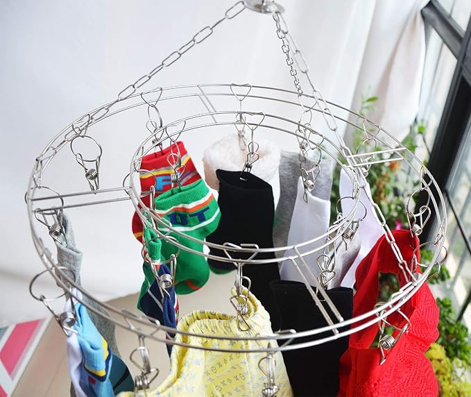 Clothes Drying Racks Clothes Clip Hangers with 20 Clips,Stainless Steel Hangers Clip Dry Hanger Laundry Rack for Drying Lingerie,Bras,Socks,Underwear,Baby Clothes,Brief,Scarf,Diaper,Towel (20 Clips)