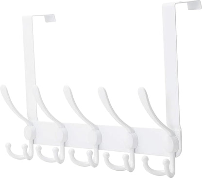 Dseap Over The Door Hook Hanger - Fits 1 3/8" to 1 3/4" Standard Doors | 5 Tri Hooks Heavy Duty Towel/Coat Rack | Door Organizer for Clothes, Jackets, Hats, Towels, White