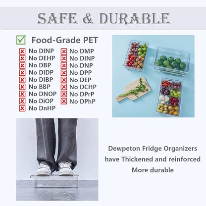 Refrigerator Organizer Bins - Clear Plastic Container Drawer for Egg Vegetable Fruit Snack Drink Food, Home Essentials Organization and Storage for Fridge Kitchen Cabinet Pantry Freezer