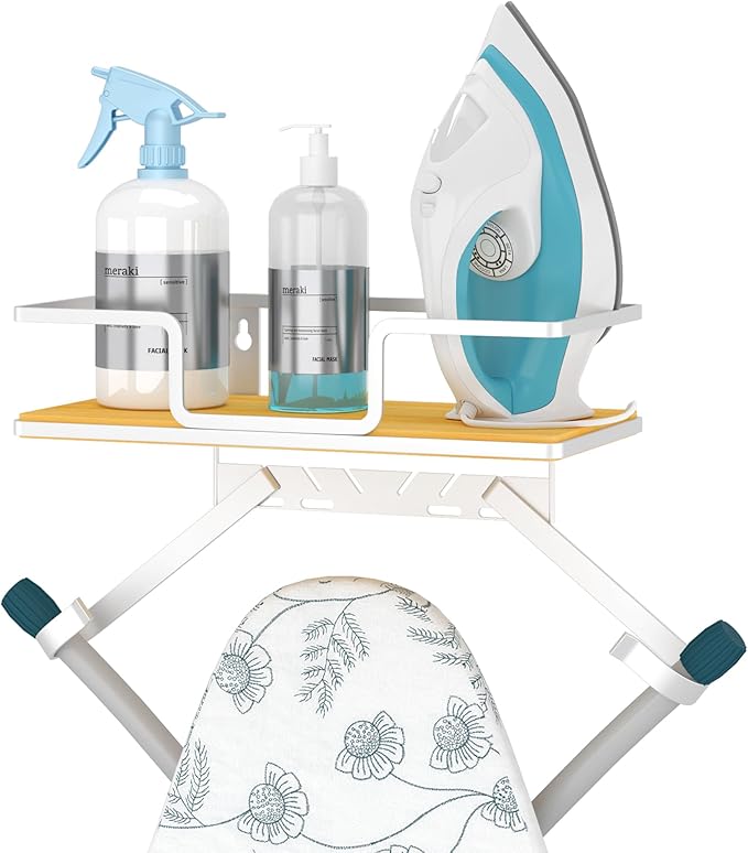 efluky Ironing Board Hanger Wall Mount with Removable Hooks, Ironing Board Holder Organizer Compatible with T/Leg & Y/Leg Ironing Boards, Space Saving Laundry Room Storage, 12.59"x5.9"x2.36", White