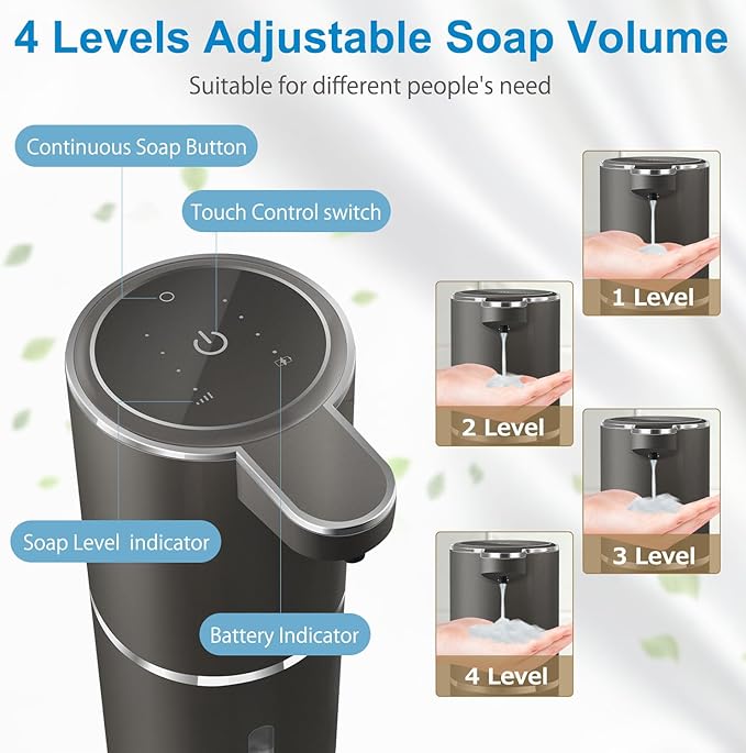 Gotofine Automatic Liquid Soap Dispenser,4-Level Adjustable, Wall Mount,USB Rechargeable,12.8oz/ 380ml,Touchless Hand & Dish Soap Dispenser for Bathroom, Kitchen,Hotel, Restaurant