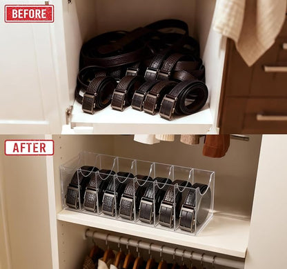 HZJYW Belt Organizer Rack 7-Grid Acrylic Transparent Belt Box for Men's and Women's Home use Transparent Wardrobe tie and Bow Display Cabinet with Storage Container for Drawers and wardrobes