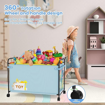 Extra Large Toy Box, 180L Toy Storage Organizer with Wheels, Metal & Oxford Cloth Toy Chest With Handle, Toy Box for Living Room Area, Nursery, Bedroom, Playroom, Toy Boxes for Boys, Girls, Kids