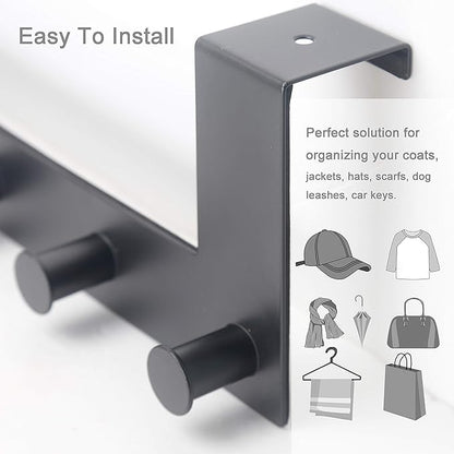 WEBI Over The Door Hooks,Over The Door Towel Rack with 6 Peg Hooks for Hanging,Over Door Hanger Coat Rack for Behind Back of Bathroom,Black,2 Packs