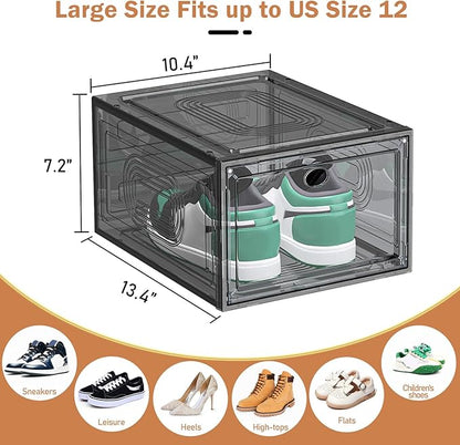 caktraie 6 Pack Thicken Shoe Organizer Stackable,Upgraded Sturdy Shoe Storage Box with Magnetic Door,Shoe Containers For Sneaker Display,Hat Organizer,Black