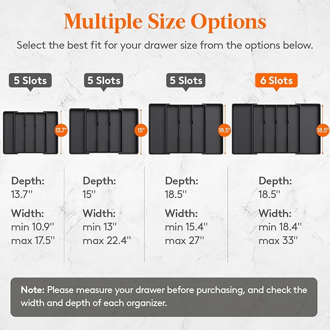 Lifewit Utensil Organizer for Kitchen Drawers, Expandable Cooking Utensil Tray, Adjustable Cutlery Silverware Flatware Holder, Plastic Spatula Tools and Gadgets Storage Divider, Black, 18"-30" x 18.5"