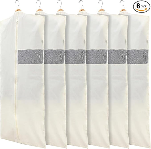 Aliceset 6 Pcs 24 x 50 Inches Cotton Garment Bags for Hanging Clothes, Canvas Suit Bags for Clothes Coats Jackets Shirts Closet Storage Travel Gusseted Hanging Garment Cover