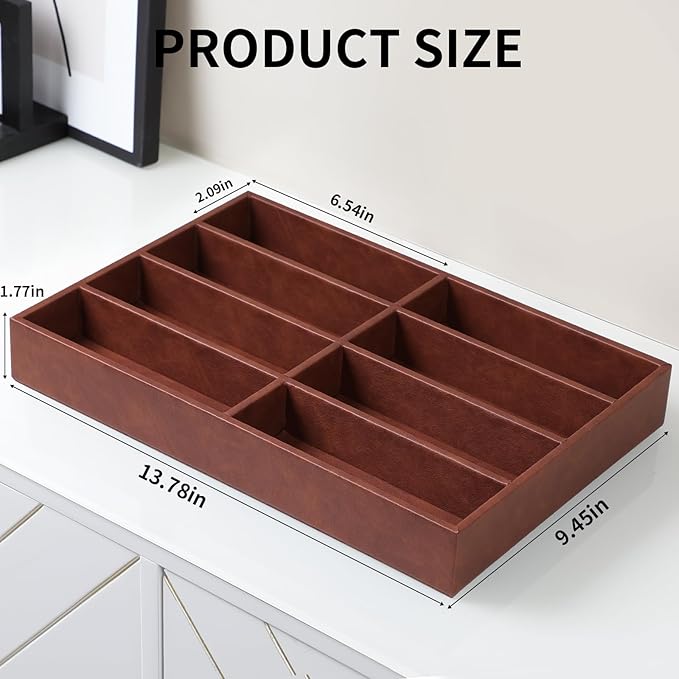 Cretkhp Sunglass Organizer Tray, PU Leather Sunglasses Organizer with 8 Grids for Drawer, Stackable Sunglass Holder Storage