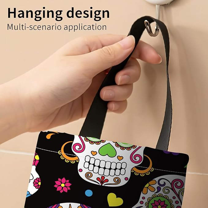 Plastic Bag Holder, Wall Mount Grocery Bag Organizer, Funny Hanging Trash Bag Storage Dispenser for Home Kitchen Cute Funny Skulls