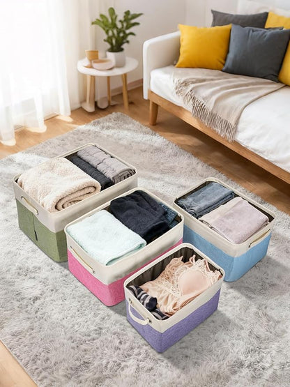 BALEINE 2 Pack Fabric Storage Bins for Shelves, Linen Storage Baskets for Organizing, Decorative Closet Bins for Clothes, Home (Green, 17''x13''x10.5'')