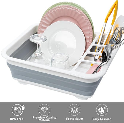 Tiawudi Collapsible Dish Drying Rack, Pop Up Dinnerware Drainer, Portable Plate Organizer for Kitchen RV Campers Travel Trailer, Space Saving Kitchen Storage Tray