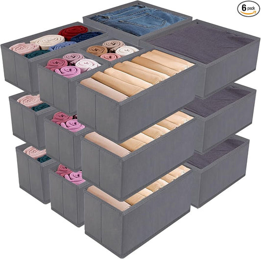 Drawer Organizer Set for Baby Clothes, Nursery Dresser Storage, Closet Dividers for Socks, Underwear, Bra (Grey, 18 pcs)