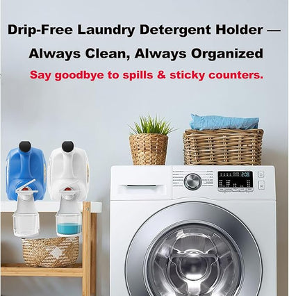 2-Pack Laundry Detergent Dispenser Cup Holders with Easy-Press Spout Switch, Drip Catcher Tray, No-Mess Soap Dispenser Organizer for Laundry Room Storage & Cleaning Supplies