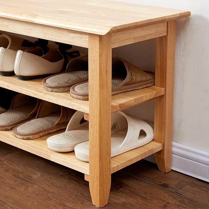 XKZG Storage Bench Wooden Shoe Rack Bench Simple Style Wood Entryway Bench (Natural,47.2")