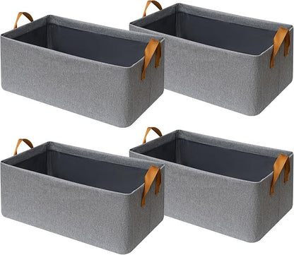 SNWDN 4 Pack Closet Cloth Storage Bins for Shelves,Medium Storage Baskets for Shelves, Fabric Bins for Closet organization with Handles（ Gray 15''L x 10''W x 8''H）