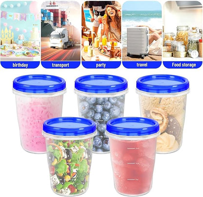 ISUSSER 12 Pack Freezer Containers with Screw On Lids, 32 Oz Stackable Reusable Plastic Storage Container, Airtight Plastic Food Storage Containers with Twist Top Lids for Food Soup Jello Sauce