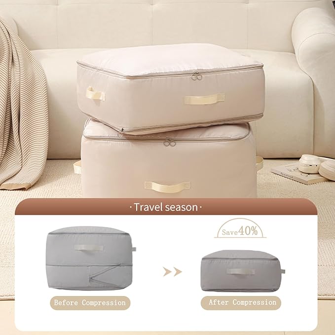 Bxngjuj 3 PCS Ultra Space Saving Self Compression Organizer, 2025 NEW Comforter Storage Bags, Heavy Duty Moving Bags, Washable Compression Bags for Storage Comforter Blanket, Clothes,Closet, Bedding