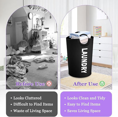 125L Extra Large Laundry Basket with Handles, Collapsible Clothes Hamper for Bedroom, Independent Dirty Clothes Basket, Portable Laundry Bin for Hotel, Dorm, Black