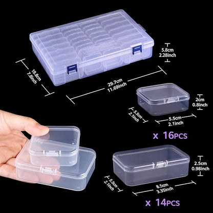 Funtopia Clear Bead Organizer Set, 30 Pcs Small Plastic Containers with Lids, 2 Sizes Rectangle Transparent Organizer Box for Arts Crafts, Jewelry, Diamonds, Screws, and Small Parts