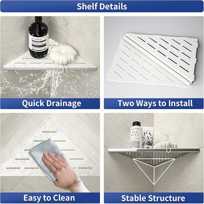 Bernkot Corner Shower Shelf, 304 Stainless Steel with Slot Design for Bathroom Storage, Grout in Shelf for Tiled Wall (White, 10"-2 Pack)