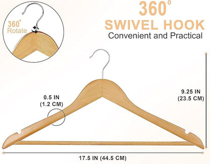 Utopia Home Premium Wooden Hangers 20 Pack - Heavy Duty & Durable Coat Hanger - Wood Hanger with 360-Degree Rotatable Hook - Clothes Hangers with Non-Slip Shoulder Notches For Shirts & Coats (Natural)