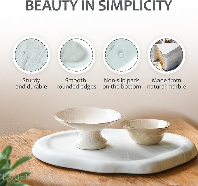 Natural Marble Trinket Tray – 9"x6" Cloud Shaped Decorative Dish for Jewelry, Keys, Perfume, Cosmetics, Vanity, Bathroom, Candle, Kitchen & Countertop | Stone Catchall or Gift (Rainy White)