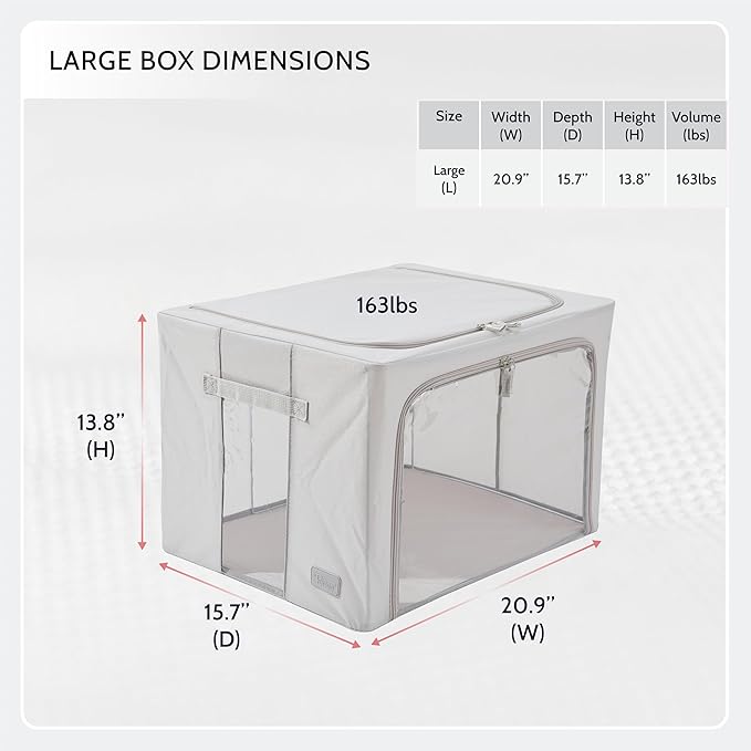 Periea Oxford Cloth Steel Frame Storage Boxes - Under-Bed or in Closet - Pack of 2 Large Organizers (Denim Effect - Grey)