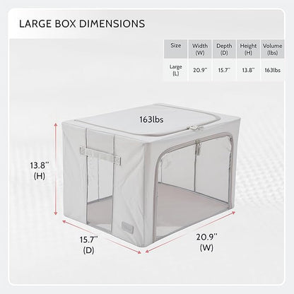 Periea Oxford Cloth Steel Frame Storage Boxes - Under-Bed or in Closet - Pack of 2 Large Organizers (Denim Effect - Grey)