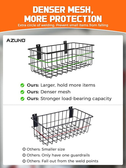 AZUNO 4 Pack Slatwall Baskets Set, Heavy Duty Metal Slat Wall Accessories Wire Baskets, Hanging Storage Organizer for Garage, Shop, Retail Display, Fits Standard Slatwall Panels